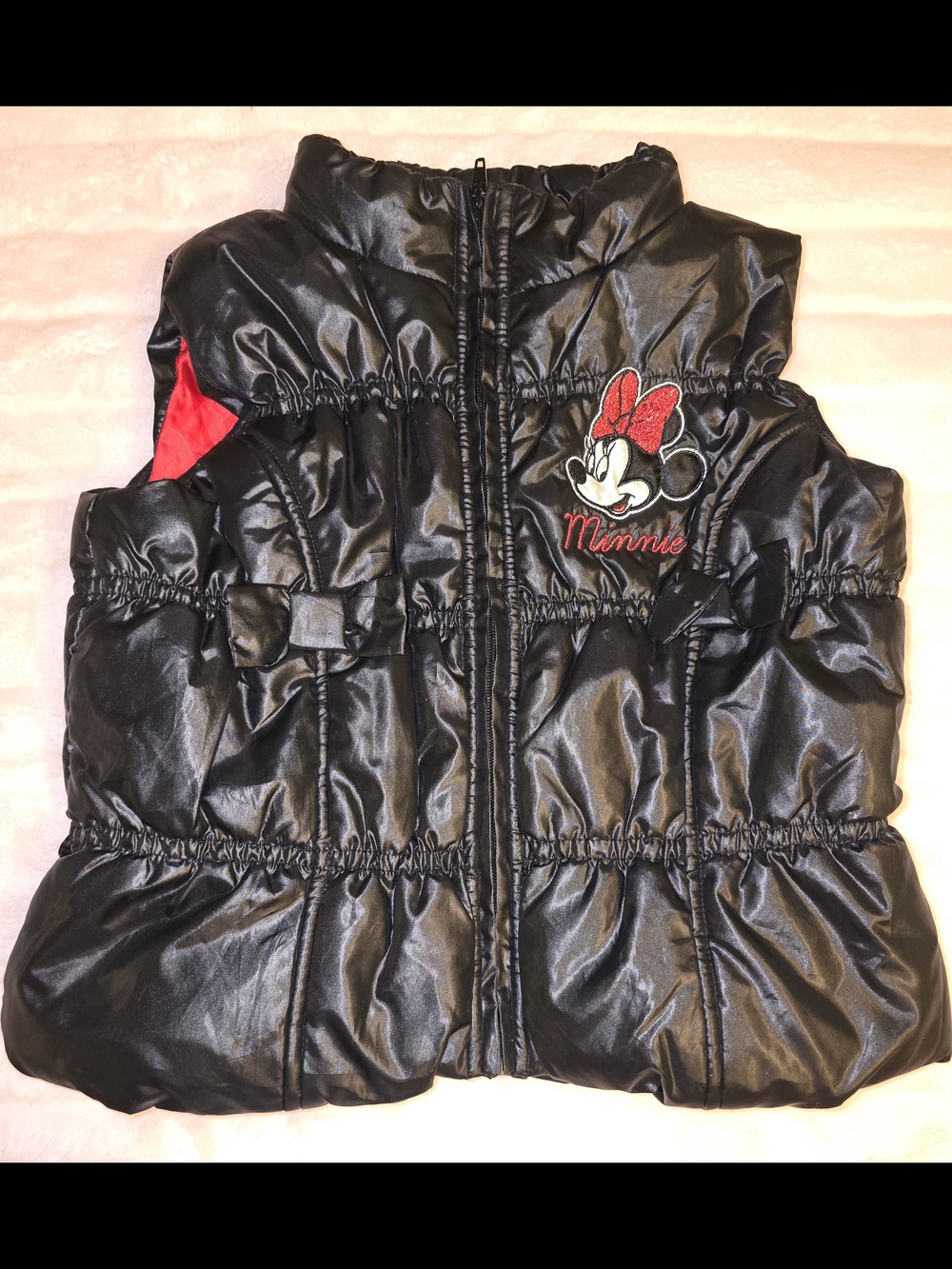 EUC Pre-Loved Disney Minnie Mouse Black Puffer Vest 18M Baby Toddler Full Zip